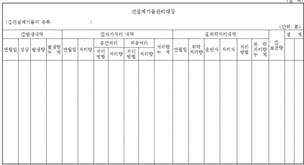 건설폐기물관리대장(건설폐기물의 재활용촉진에 관한 법률 시행규칙)